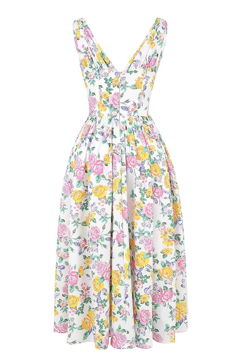 Emmelina White Vintage Rose Print Cotton Corset Sundress Product Image