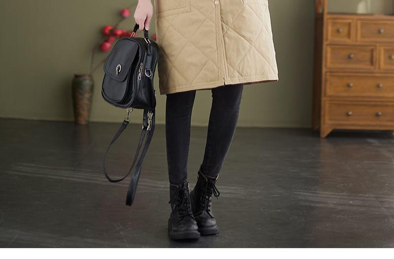 Plain Hooded Quilted Midi Single-Breasted Jacket Product Image