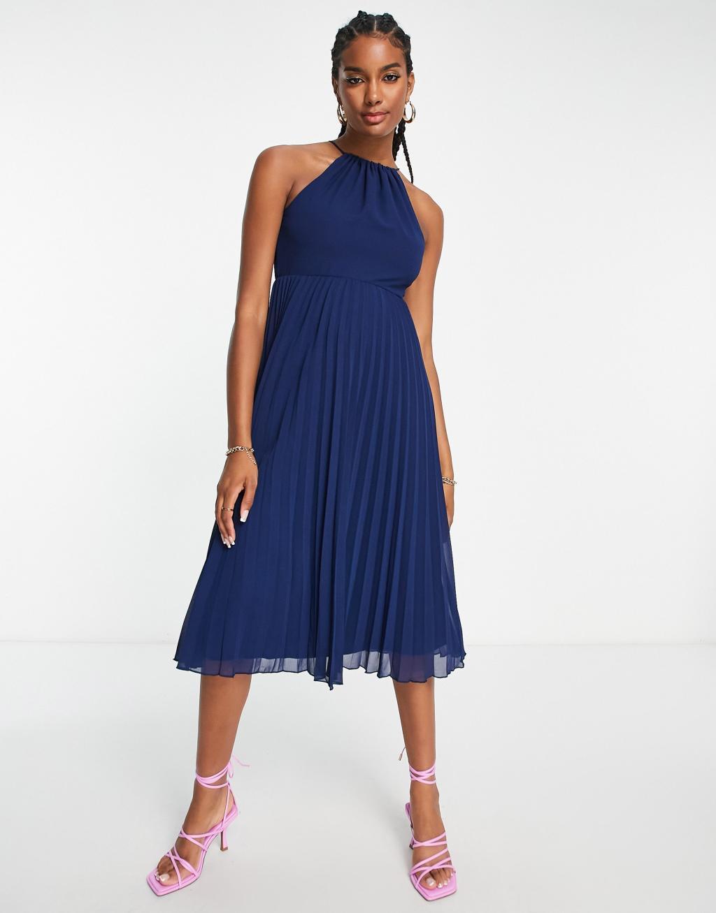 ASOS DESIGN pleated chiffon midi dress with halter neck Product Image