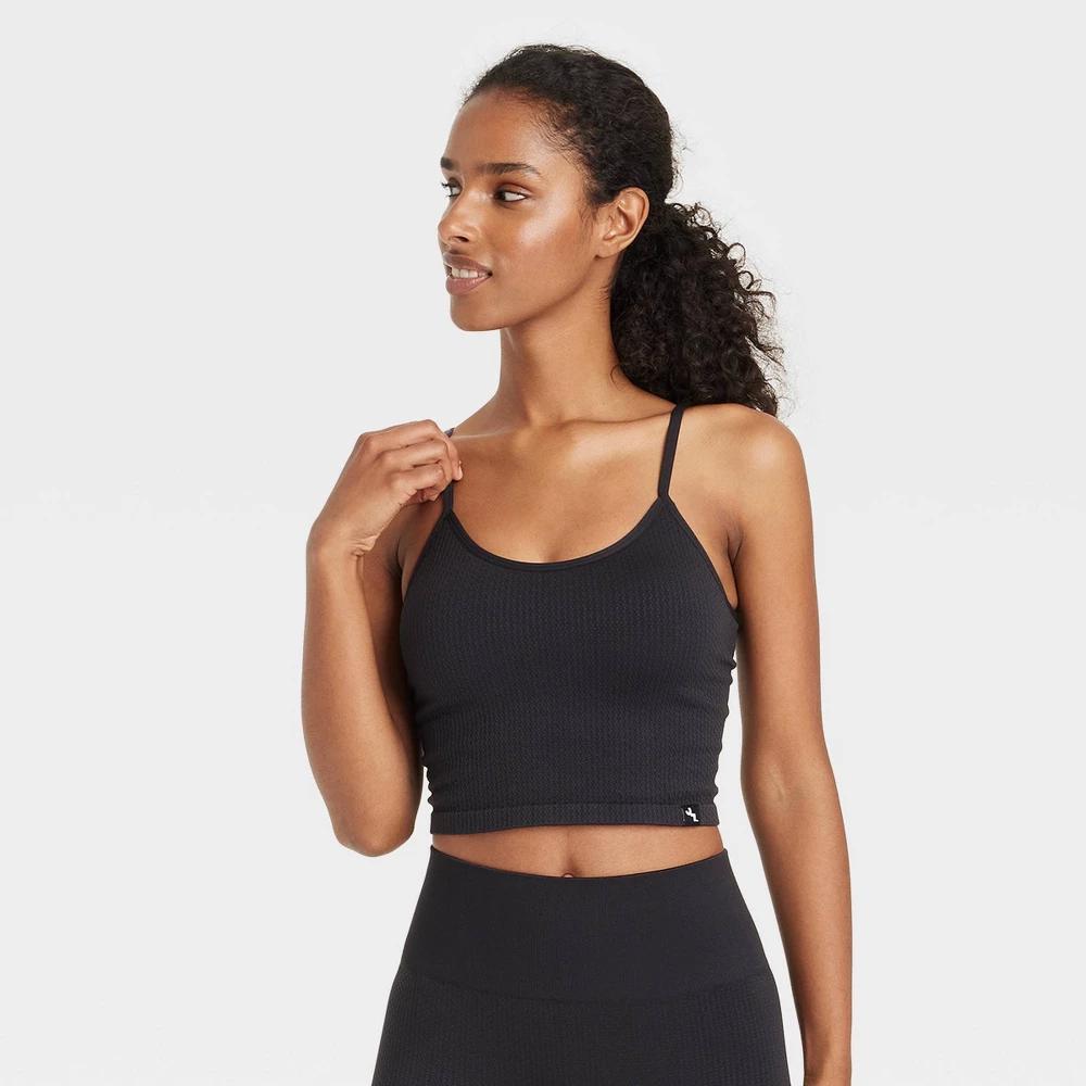 Womens Seamless Textured Cropped Tank Top - JoyLab Black XXL Product Image