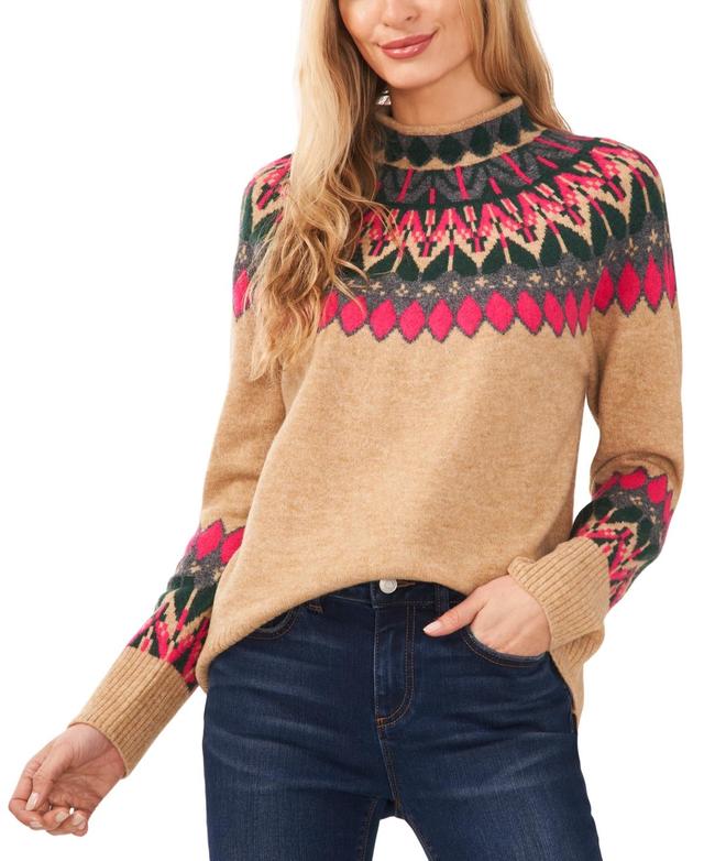 CeCe Womens Fair Isle Long Sleeve Mock Neck Sweater Product Image