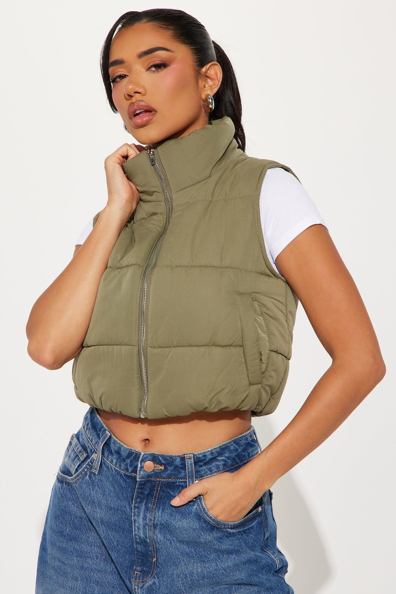 Posie Peach Cotton Puffer Vest - Olive product image