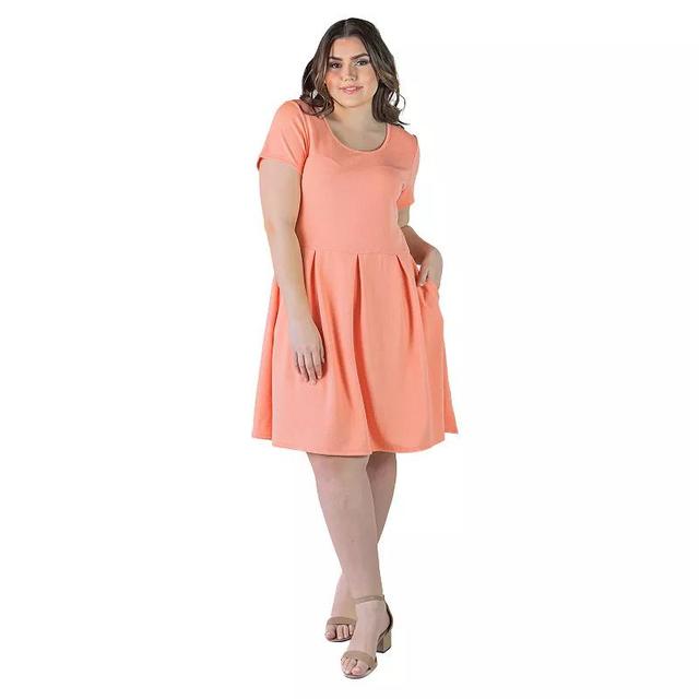 Plus Size 24Seven Comfort Apparel Pleated Pocket Midi Dress, Womens Pink Product Image