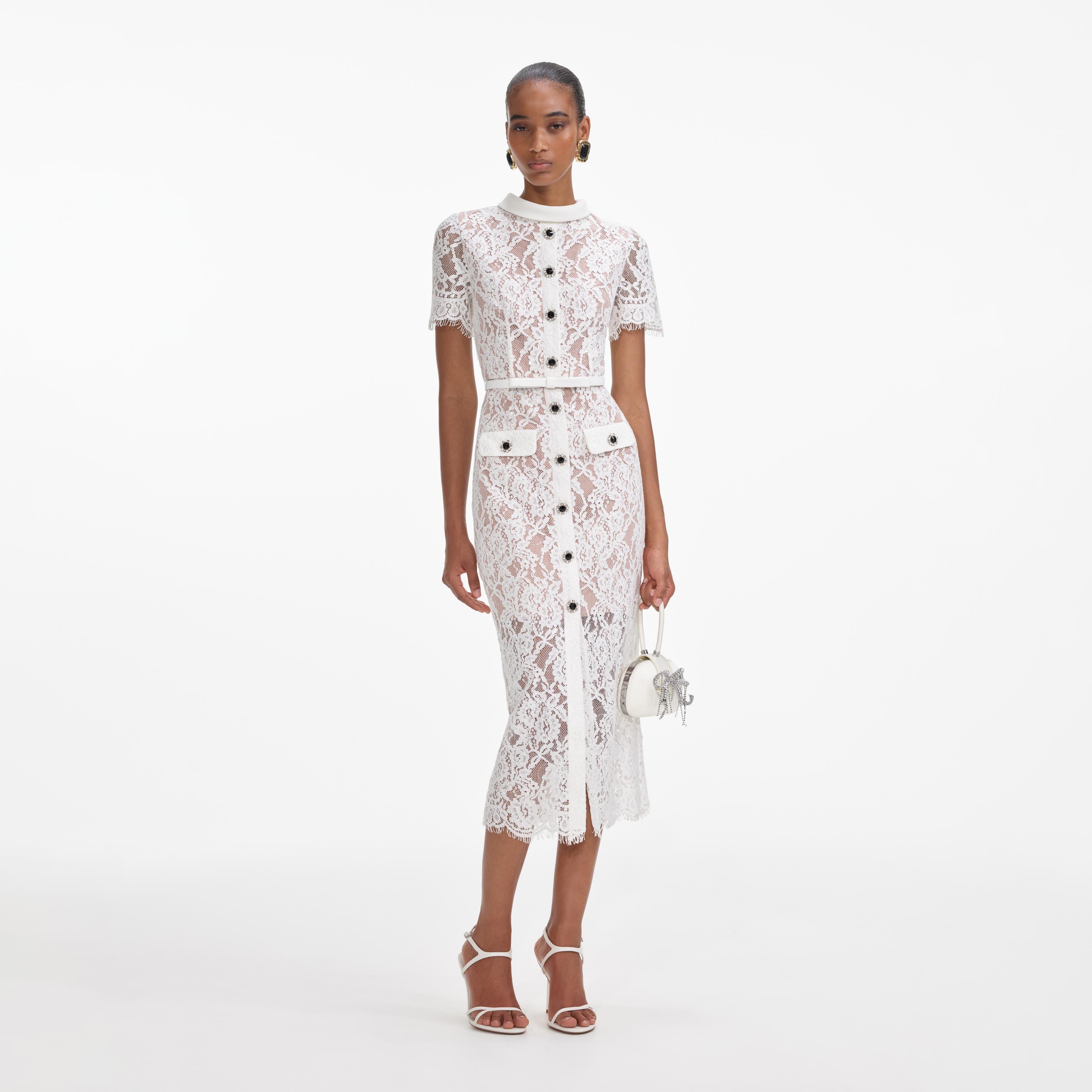 White Lace Button Midi Dress product image