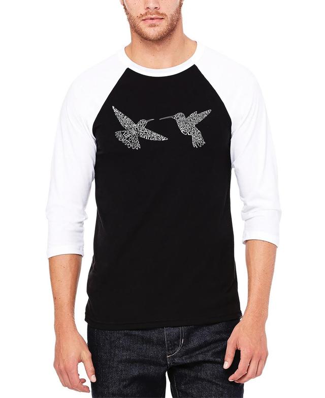 La Pop Art Mens Hummingbirds Raglan Baseball Word Art T-shirt - Gray Product Image