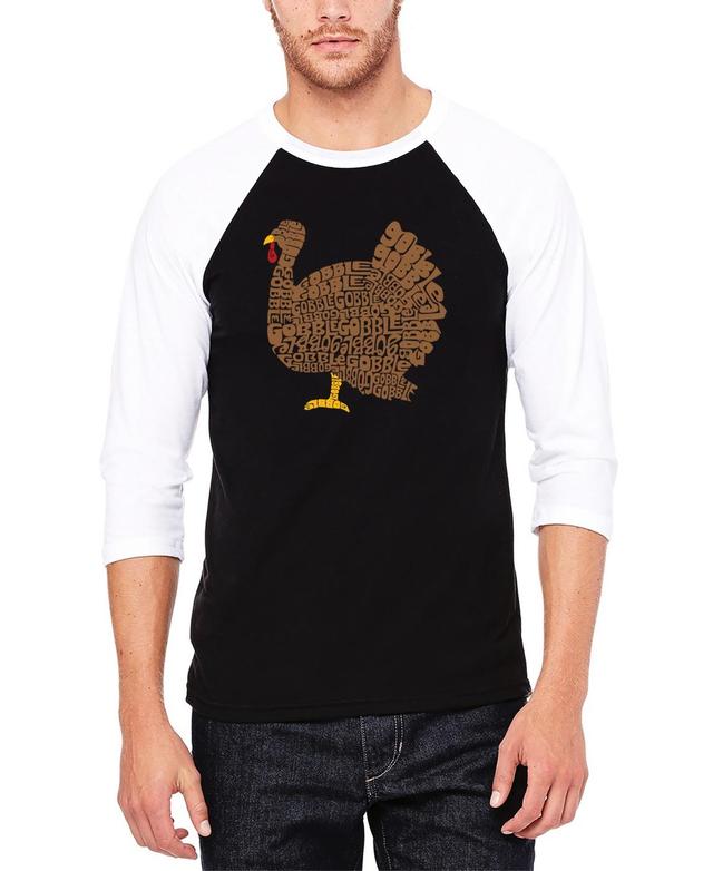 La Pop Art Mens Thanksgiving Raglan Baseball Word Art T-shirt - Gray Product Image