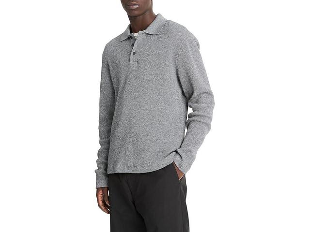 Vince Sunfaded Thermal Long Sleeve Polo (Carbon/Off White) Men's Short Sleeve Knit Product Image