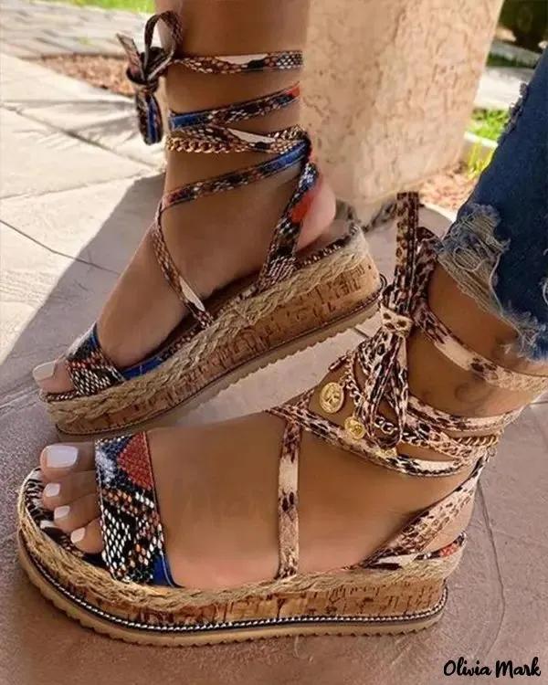 Olivia Mark – Snakeskin woven linen espadrille sandals Product Image