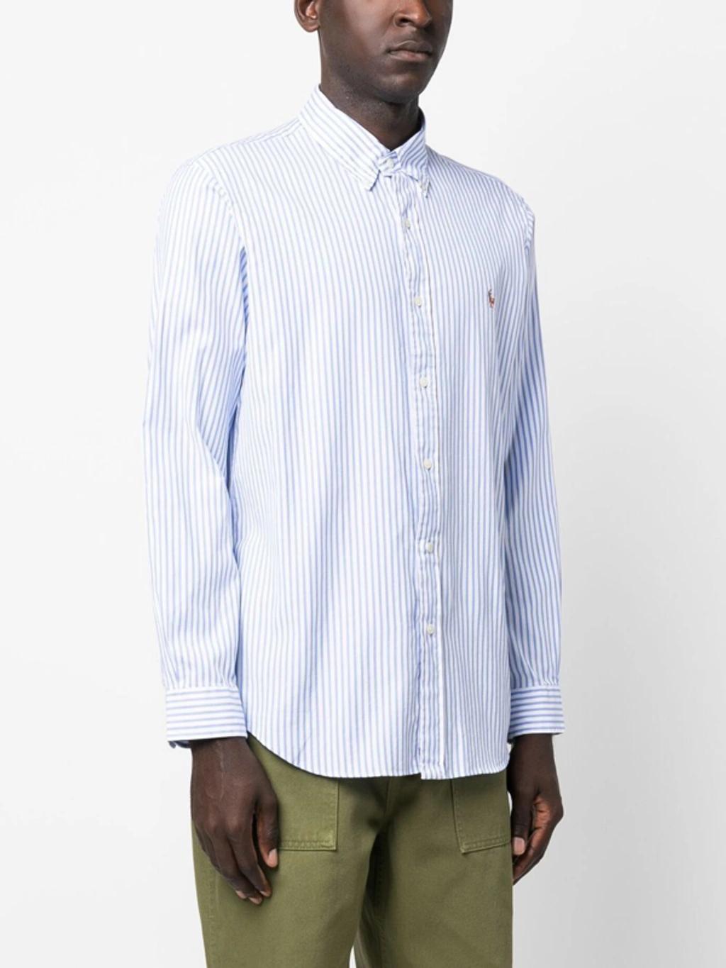 Embroidered-pony Striped Shirt In Blue Product Image