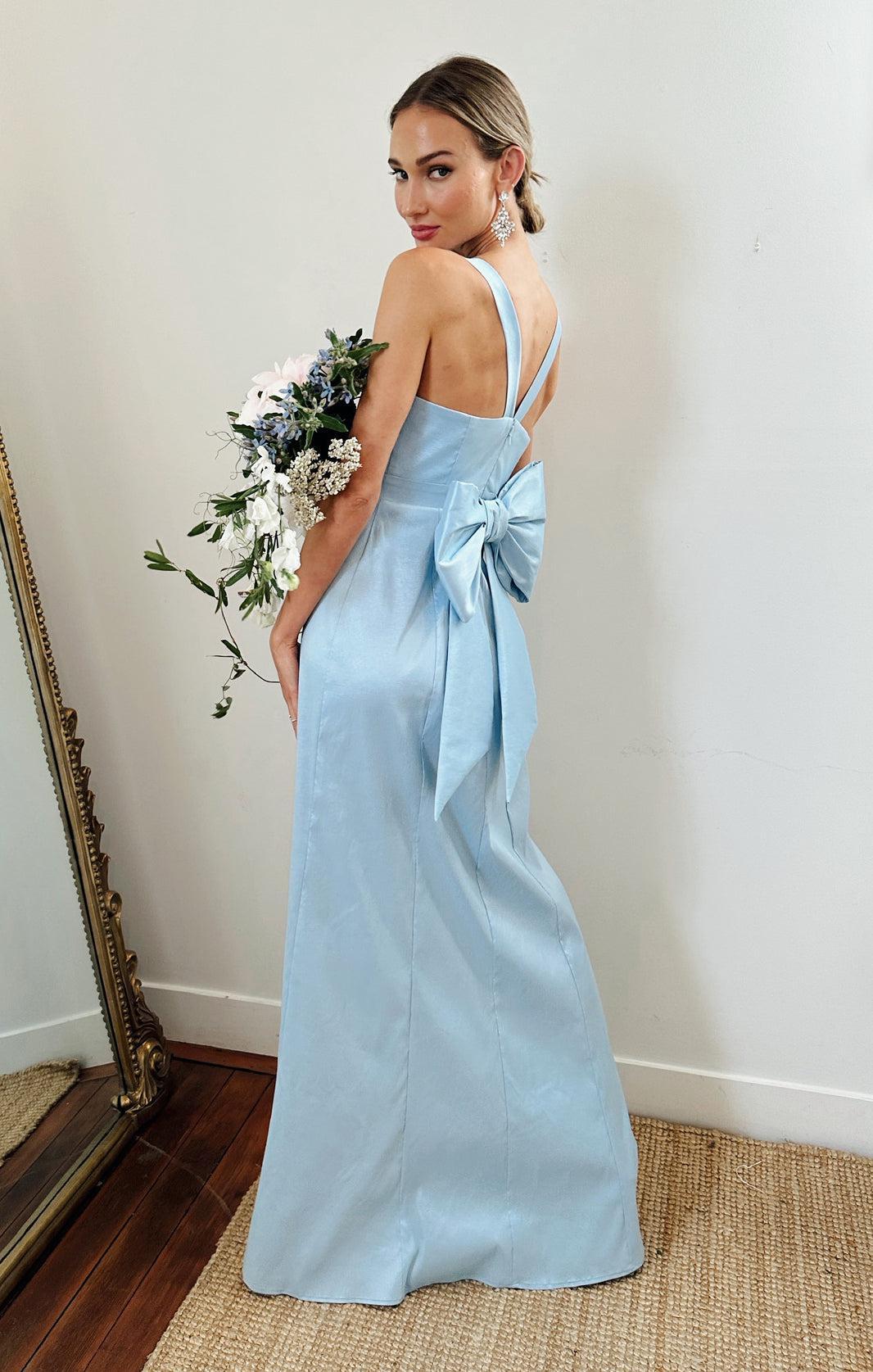 Charlotte Bow Dress ~ Light Blue Taffeta Product Image