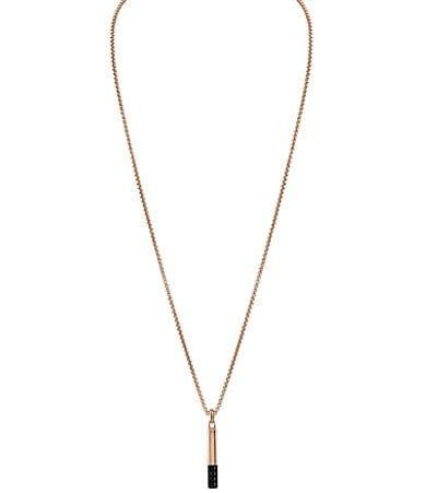 Bulova Steel Mens Rose Gold Two Tone Stainless Steel Bar-Shaped Long Pendant Necklace Product Image