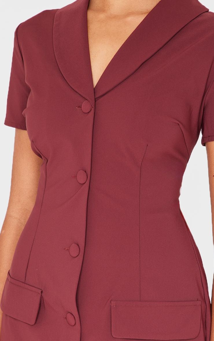 Burgundy Tailored Woven Cap Sleeve Button Down Shift Dress Product Image