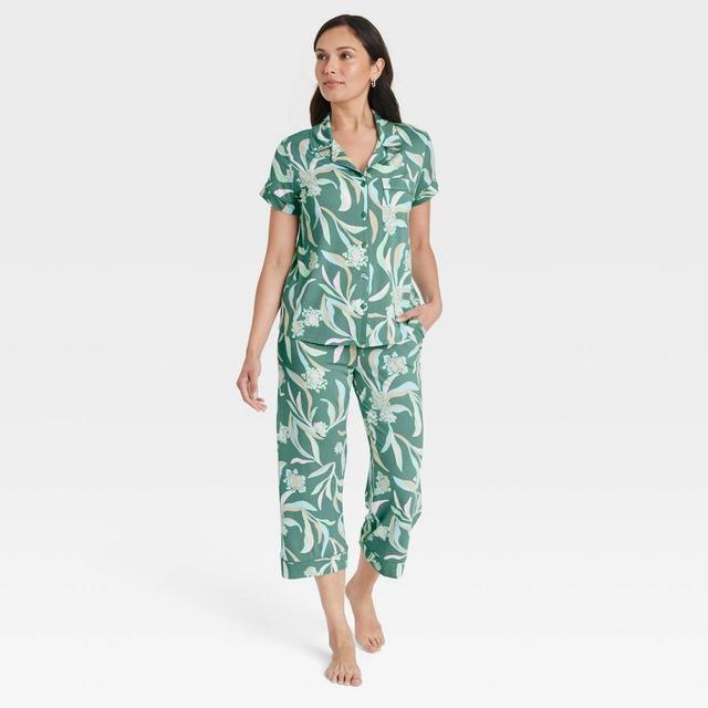 Womens Cloud Knit Short Sleeve Notch Collar Top and Cropped Pants Pajama Set - Auden /Floral XL Product Image