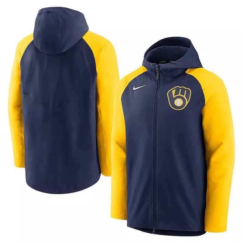 Mens Nike Navy and Gold Milwaukee Brewers Authentic Collection Full-Zip Hoodie Performance Jacket - Navy Product Image