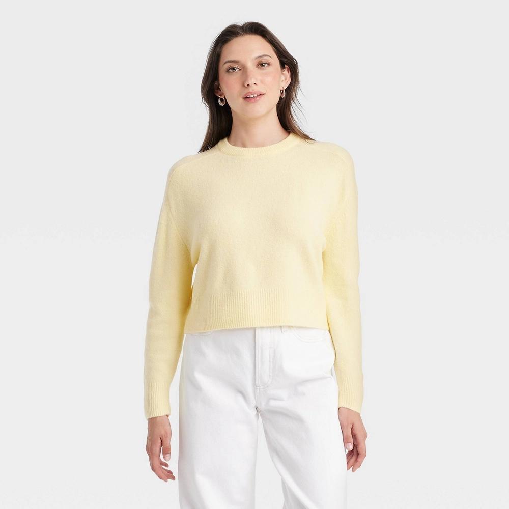 Women's Cozy Knit Crewneck Pullover Sweater - Universal Thread™ Yellow S Product Image