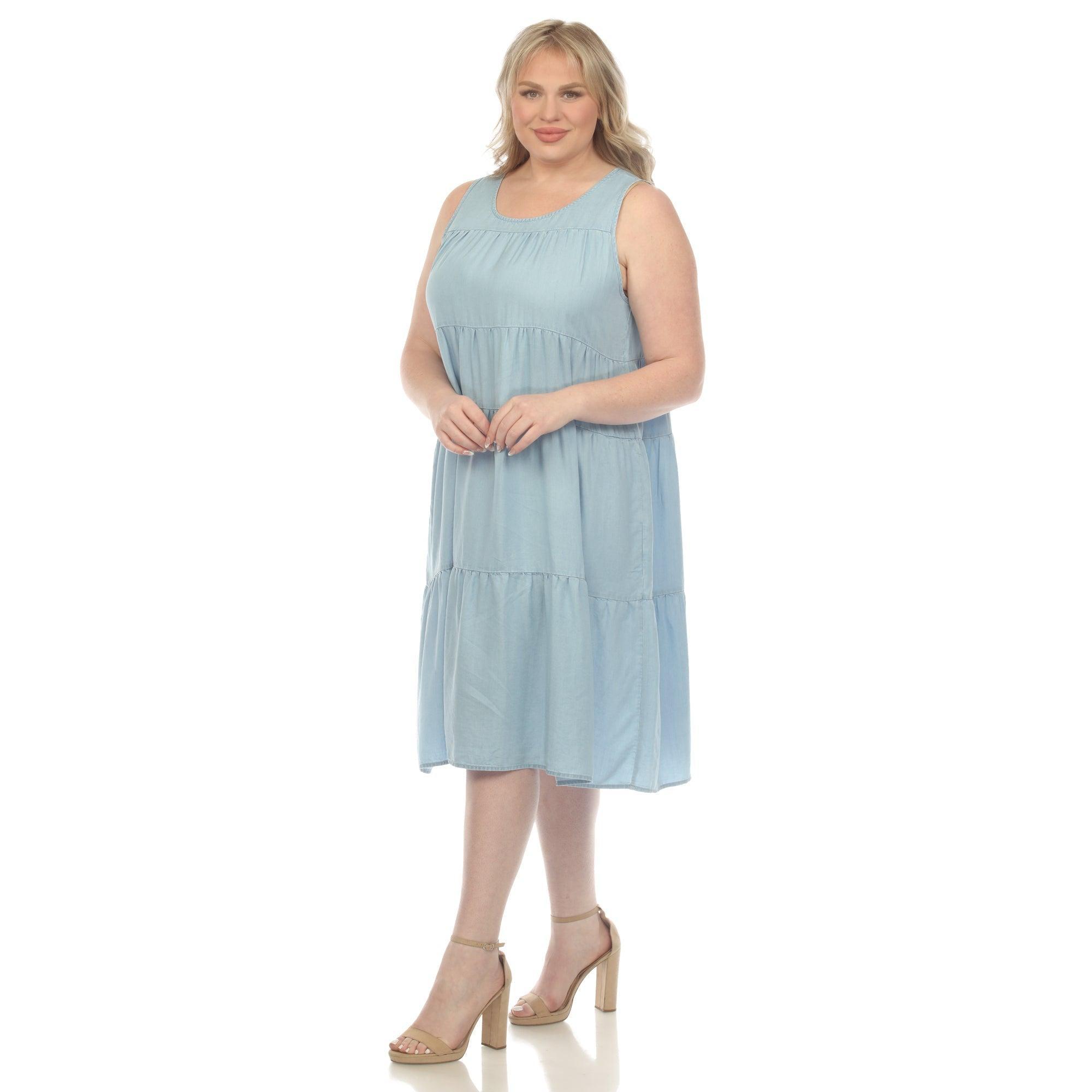 Sleeveless Tiered Chambray Midi Dress - Plus Product Image