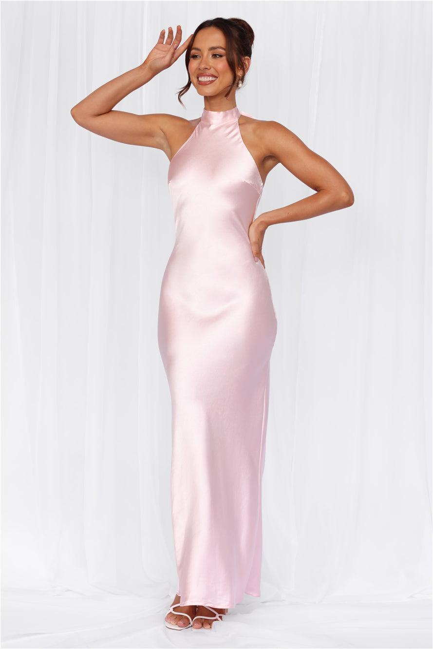 HELLO MOLLY The Cleo Halter Satin Maxi Dress Pink Product Image