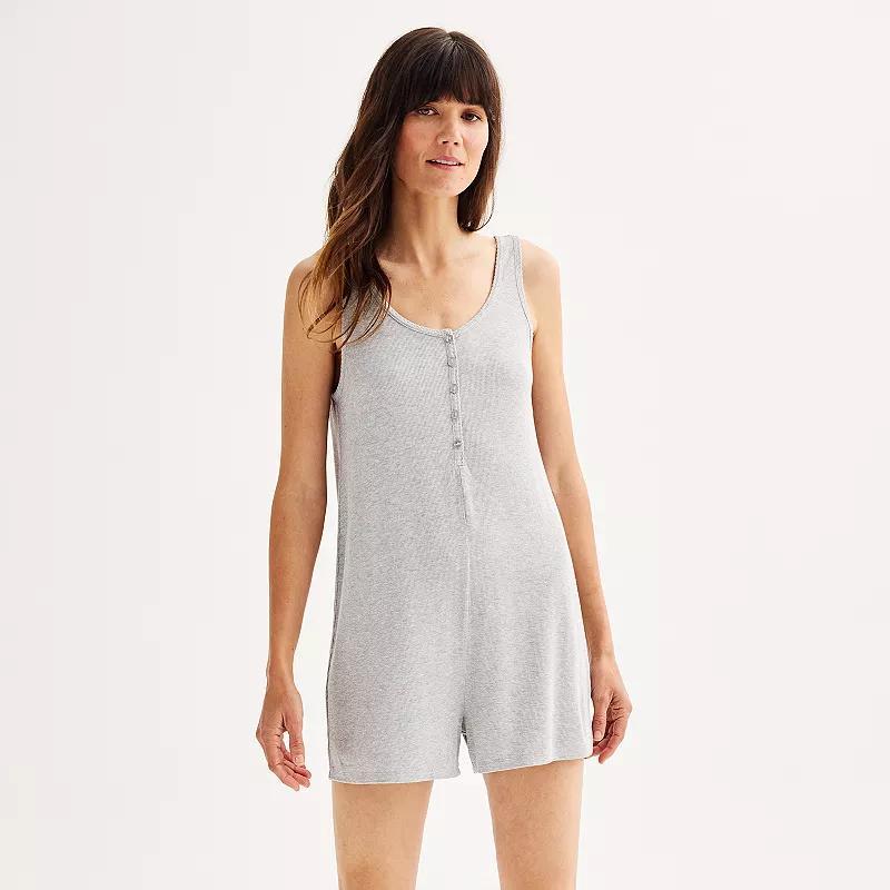 Womens Sonoma Goods For Life Rib Knit Sleep Romper Medium Cumulus Grey Product Image