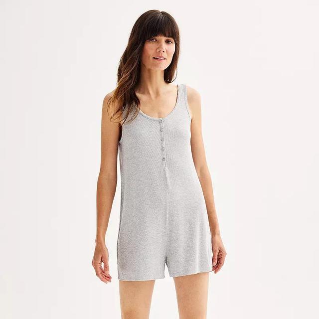 Womens Sonoma Goods For Life Rib Knit Sleep Romper Medium Cumulus Grey Product Image