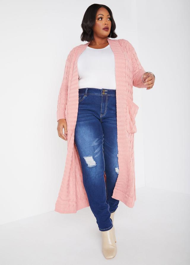 Plus Size Open Front Cable Knit Duster, - Ashley Stewart Product Image