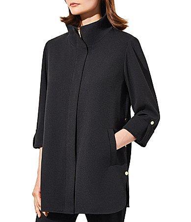 Ming Wang Deco Crepe 34 Sleeve Zip Front Jacket Product Image