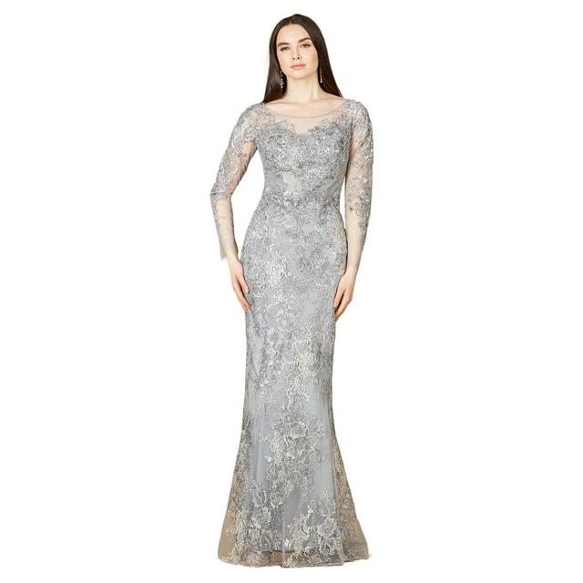 Womens Boat Neck Long Sleeve Fitted Lace Gown Product Image