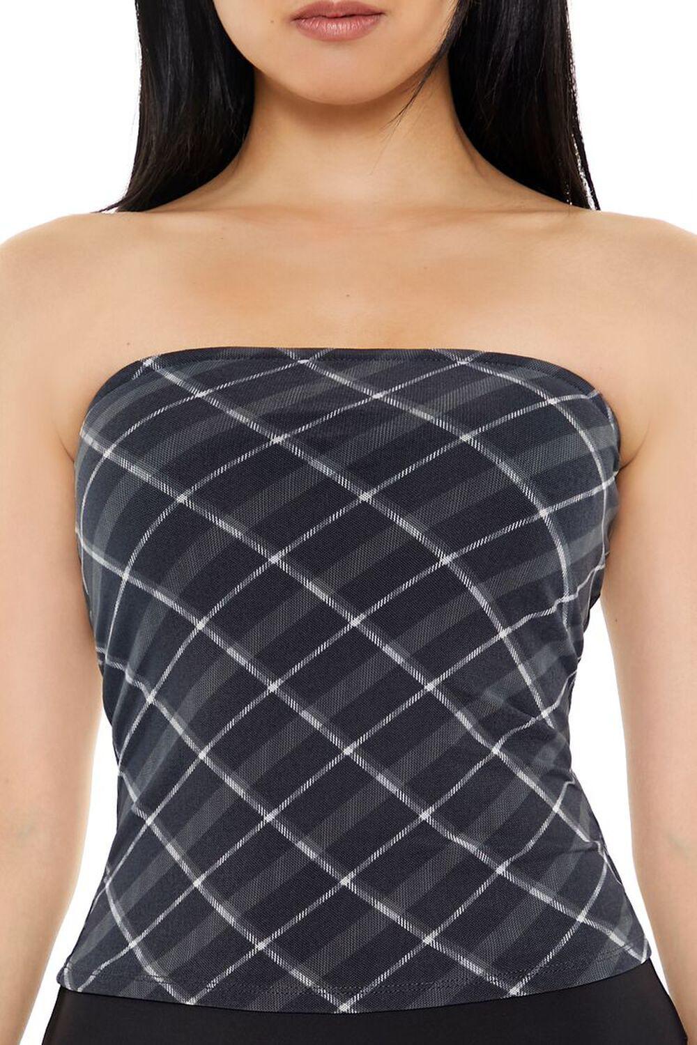 Plaid Mesh Tube Top | Forever 21 Product Image