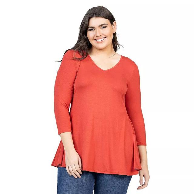 Plus Size 24Seven Comfort Apparel Quarter Sleeve V-Neck Tunic Top, Womens Product Image