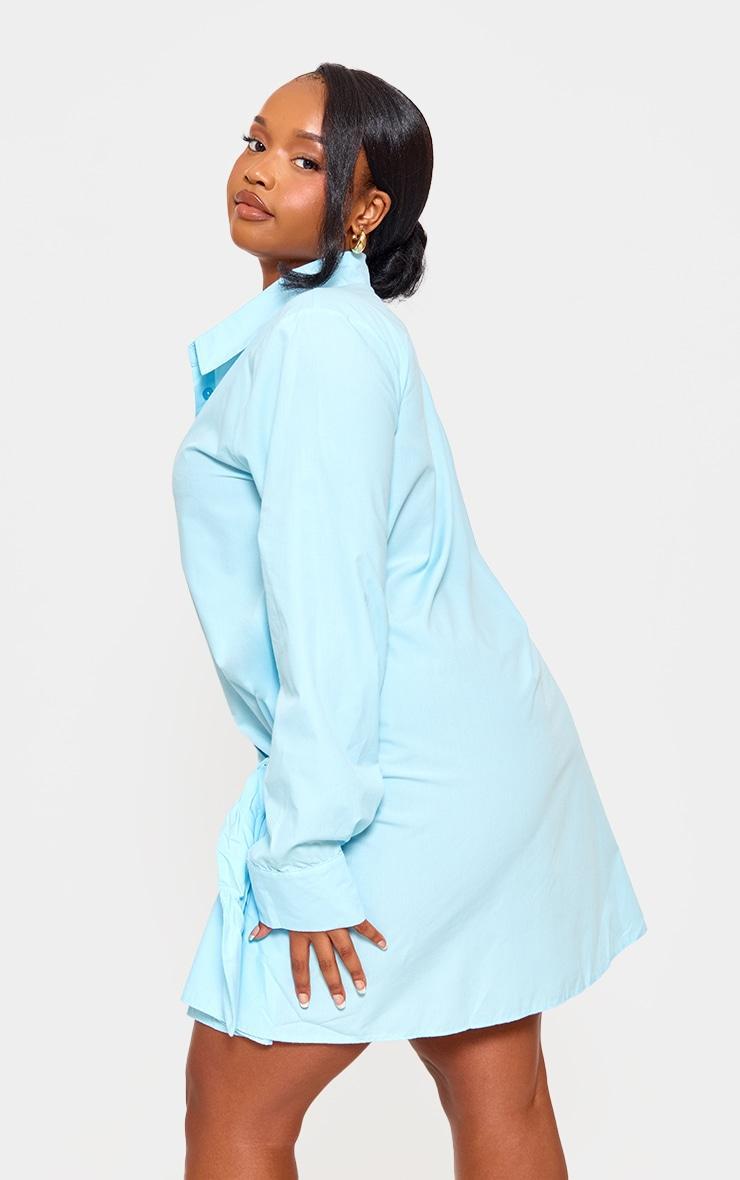 Plus Blue Cotton Poplin Knot Shirt Dress Product Image