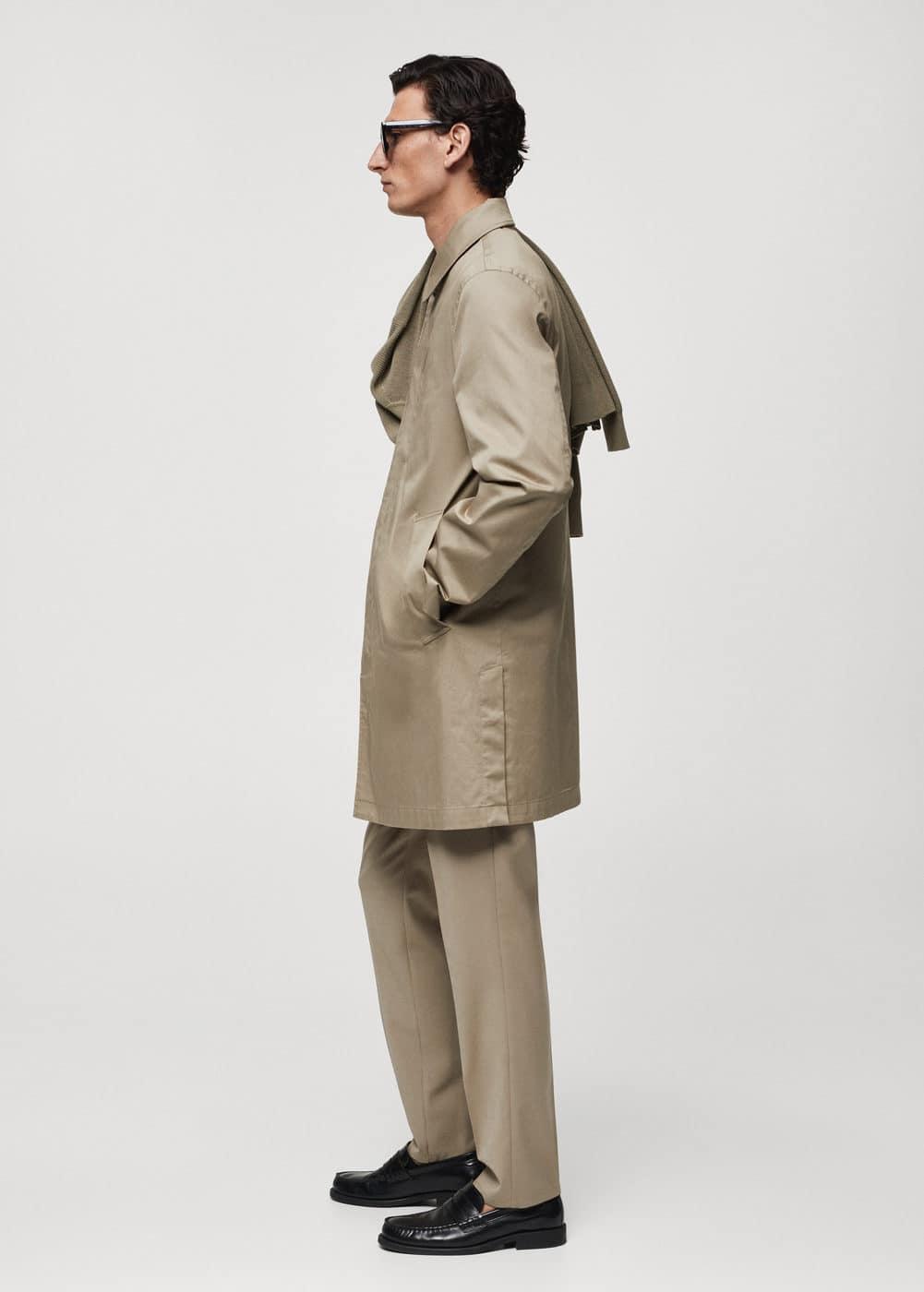 MANGO MAN - Cotton trench coat with collar detail beigeMen Product Image