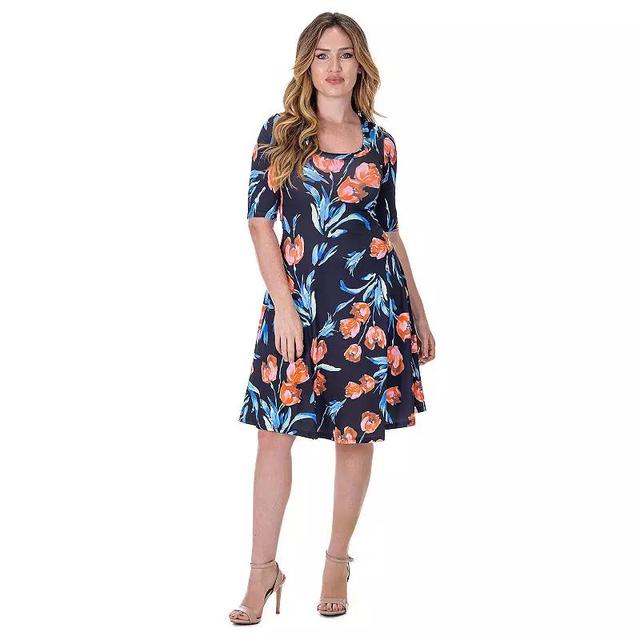 Womens 24Seven Comfort Floral Print Elbow Sleeve Knee Length Dress Pink Team Product Image