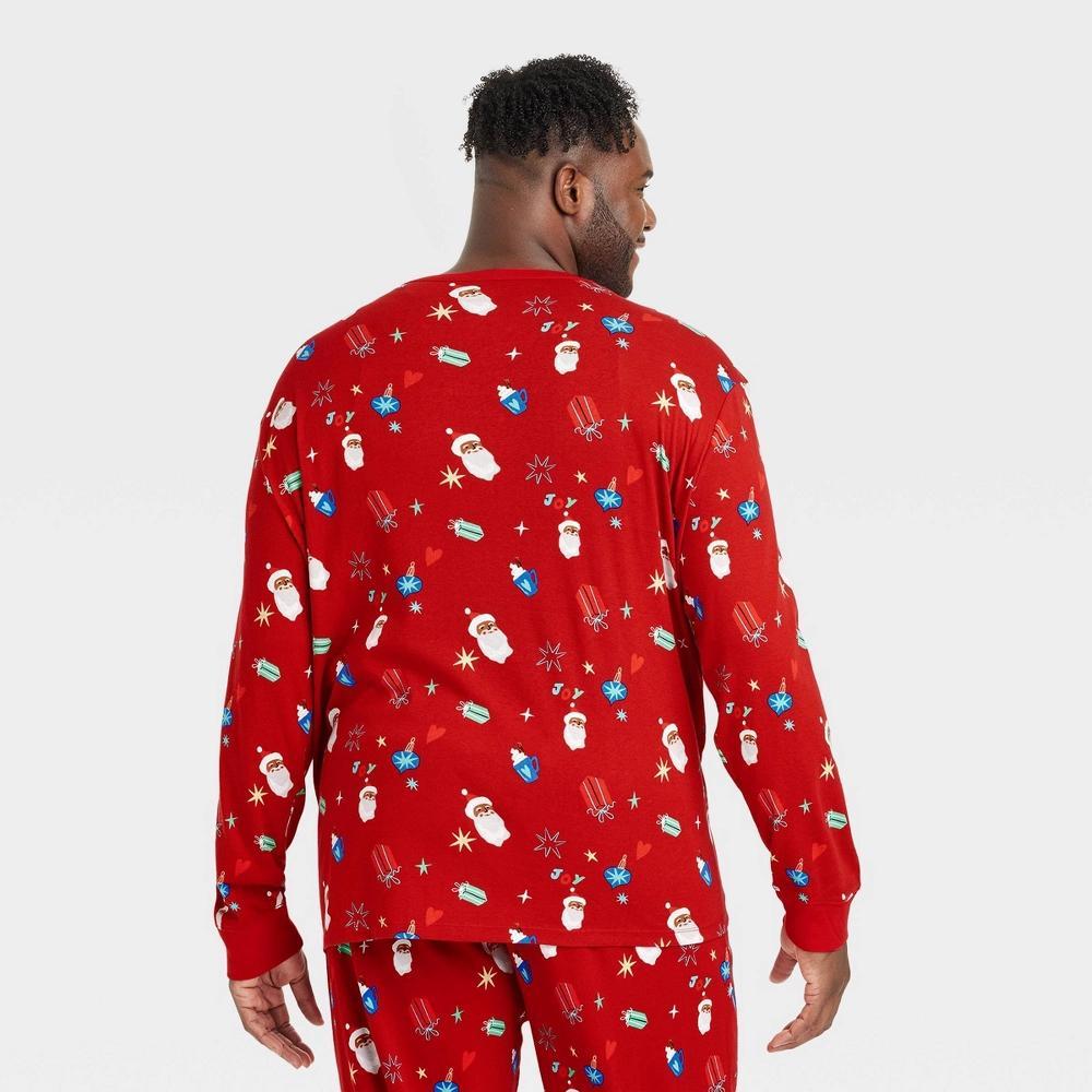 Men's Big & Tall Santa Print Cotton Ribbed Holiday Matching Family Pajama Shirt - Wondershop™ Red 5XLT Product Image