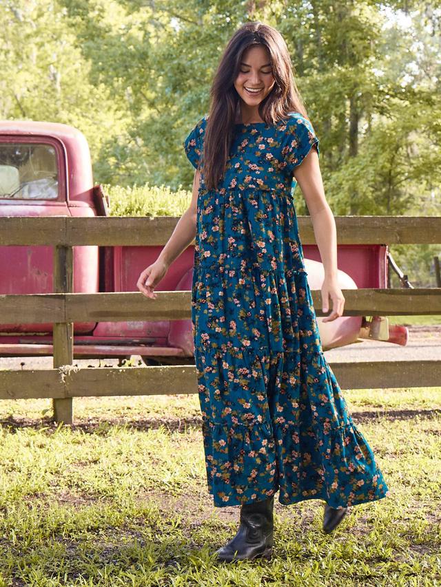 Berkley Corduroy Maxi Dress - Dark Turquoise Ditsy Product Image