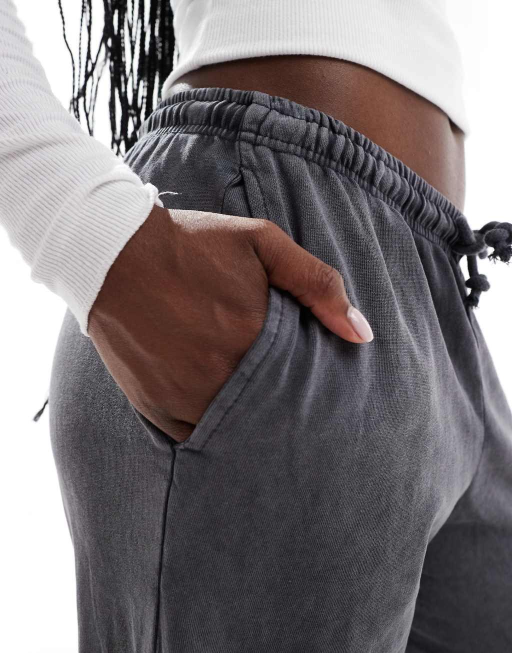 Pull&Bear wide leg sweatpants in acid wash gray Product Image