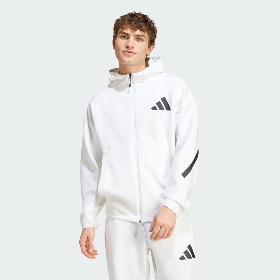 adidas Z.N.E. Full-Zip Hooded Track Jacket White S Mens Product Image