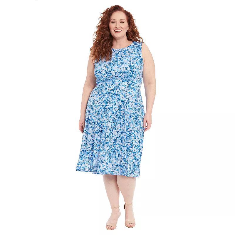 Plus Size London Times Floral Print Elbow Sleeve Inset Waist Midi Dress, Womens Product Image