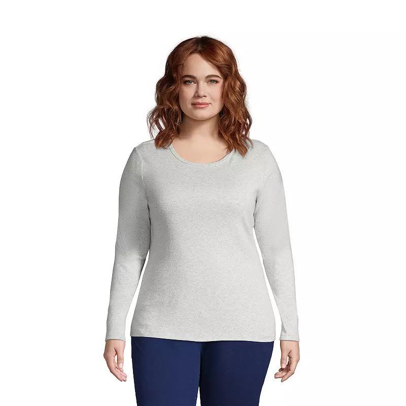 Lands End Plus Size Cotton Rib Long Sleeve Crewneck T-Shirt Product Image