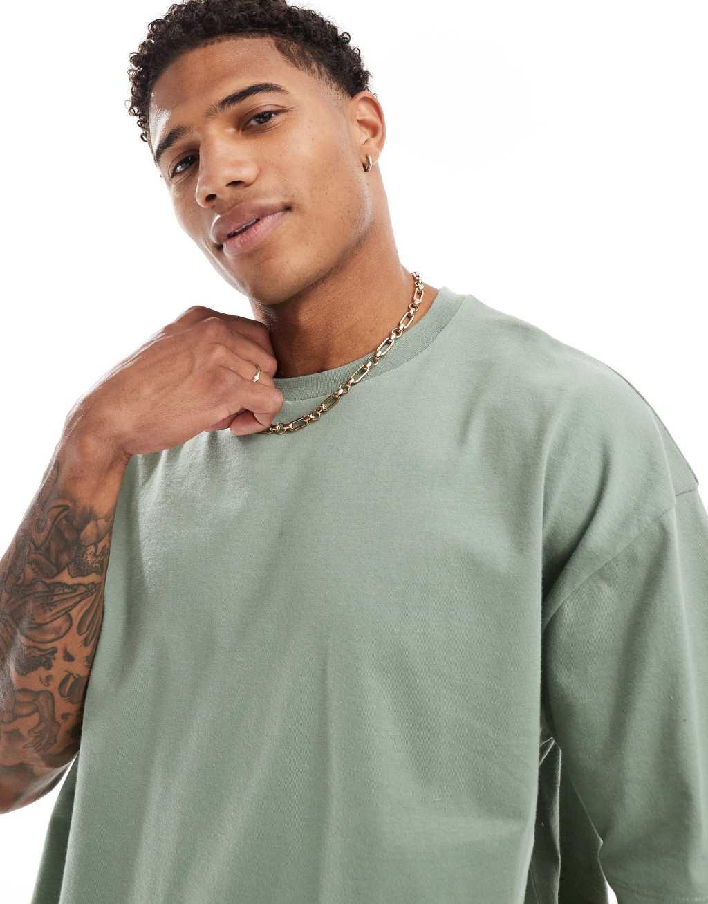 ASOS DESIGN 2 pack oversized T-shirts in brown and khaki Product Image