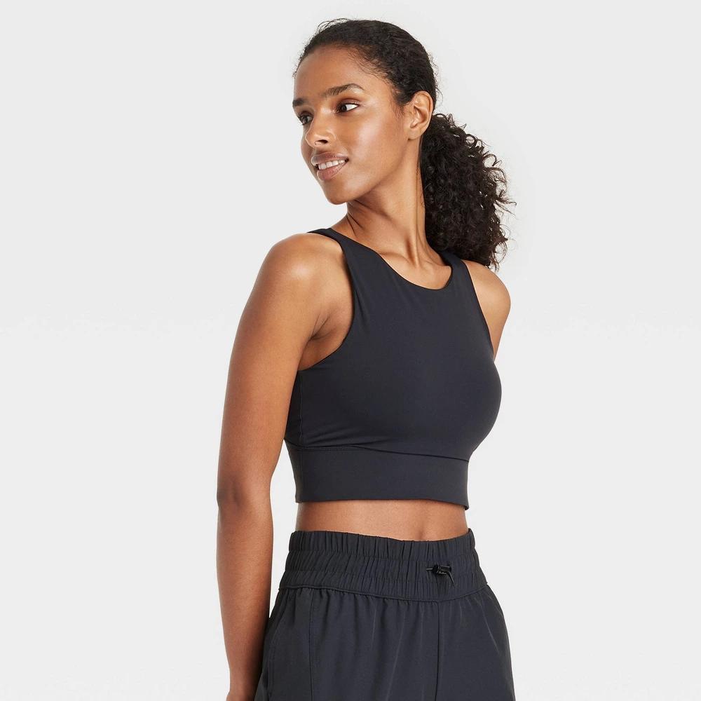 Womens High Neck Longline Bra - JoyLab Black M Product Image