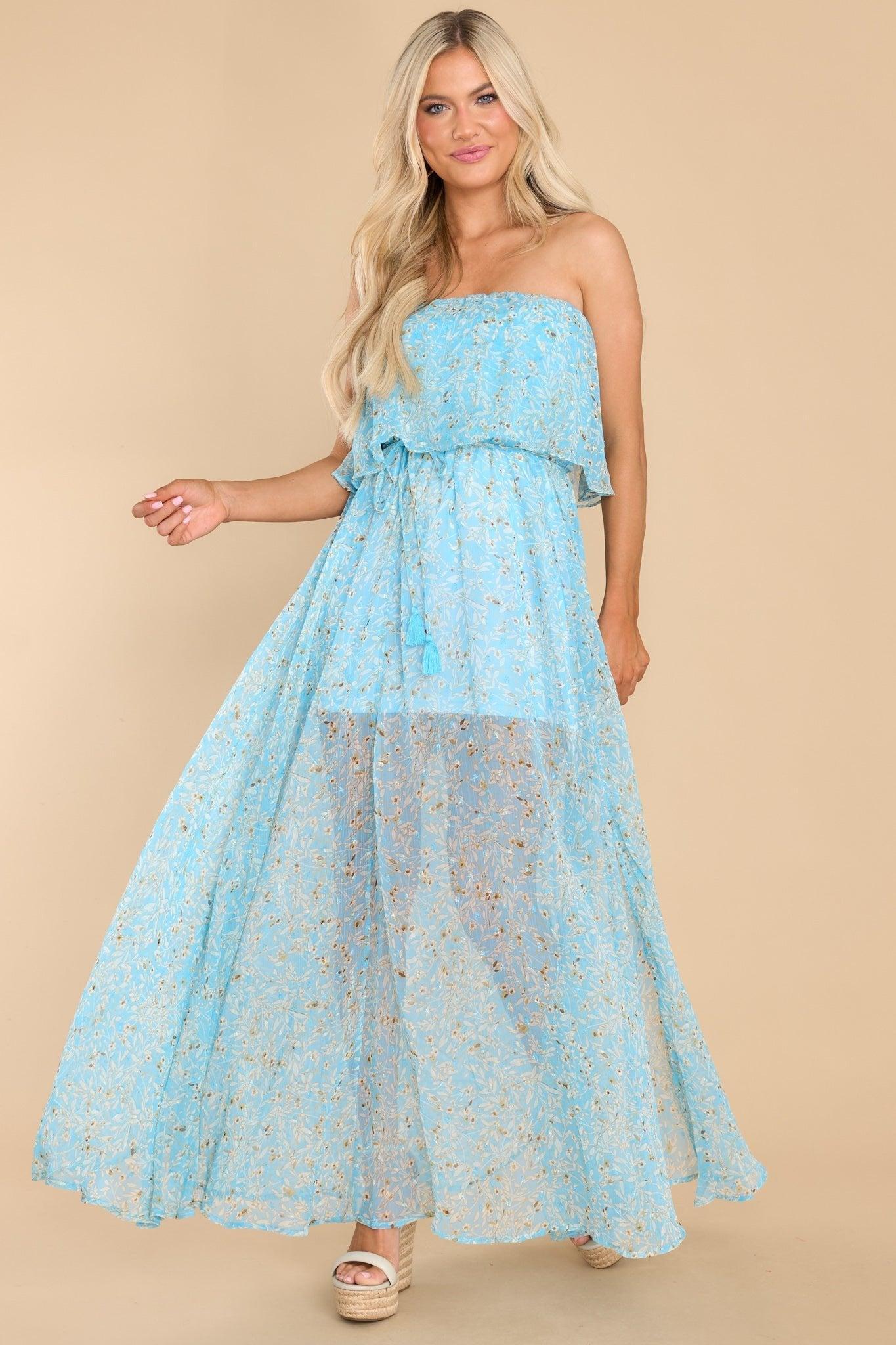 Ready To Love Light Blue Strapless Maxi Dress Product Image