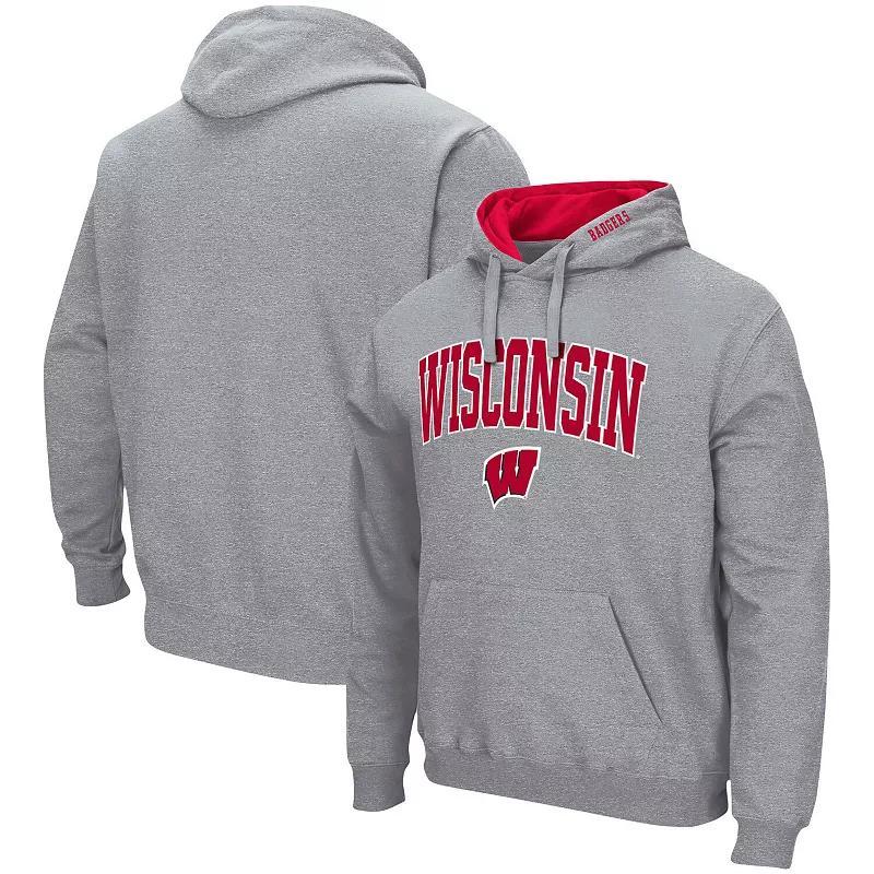 Mens Colosseum Heather Gray Wisconsin Badgers Arch & Logo 3.0 Pullover Hoodie Product Image