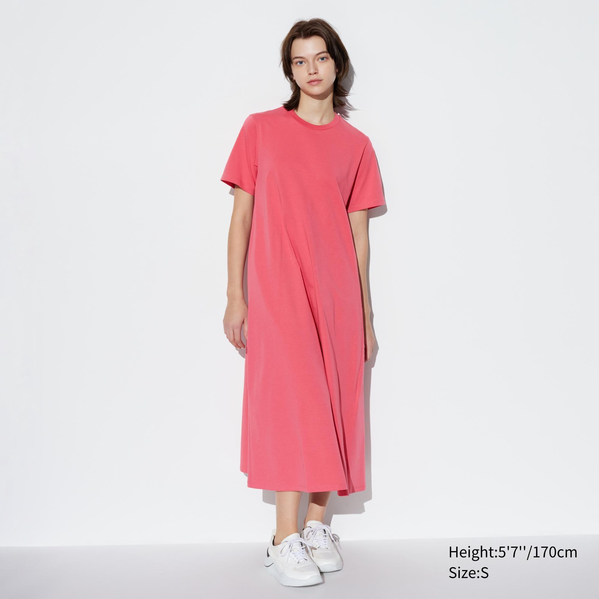 Womens Airism Cotton Short Sleeve T-Shirt Dress with Quick-Drying Pink 2XS UNIQLO US Product Image