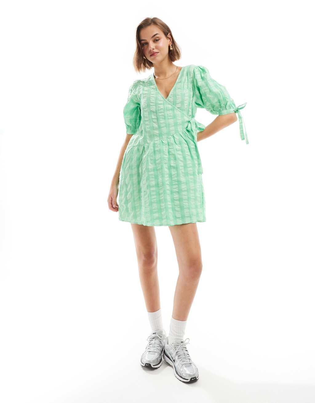 ASOS DESIGN wrap mini smock dress in bright gingham Product Image