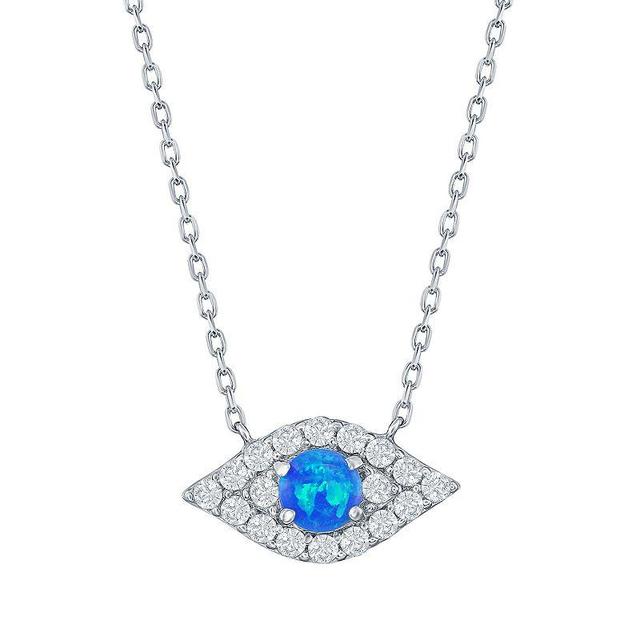 Sterling Silver Lab-Created Blue Opal & Cubic Zirconia Evil Eye Necklace, Womens Product Image