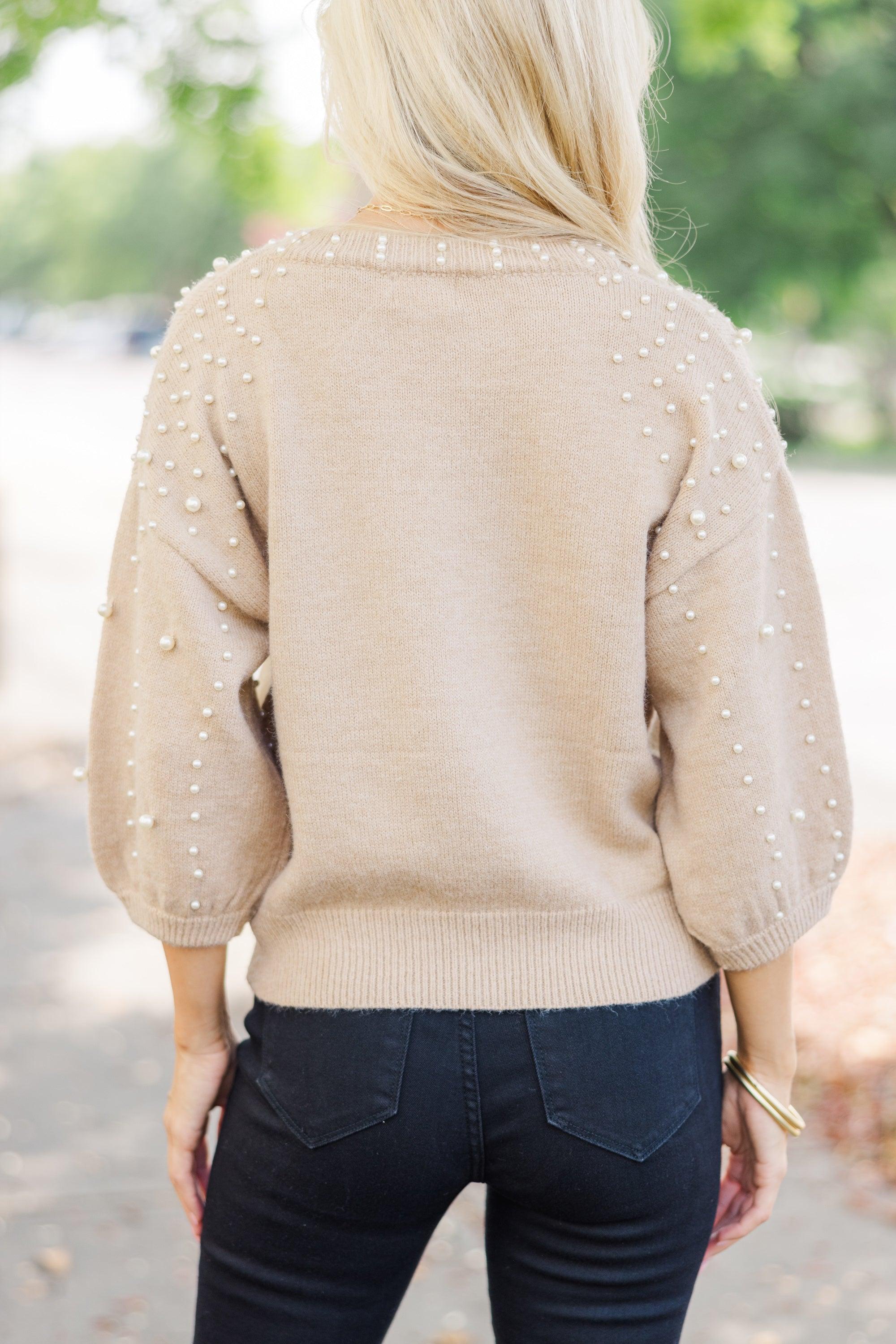 You Deserve It Oatmeal Brown Embellished Sweater Female Product Image