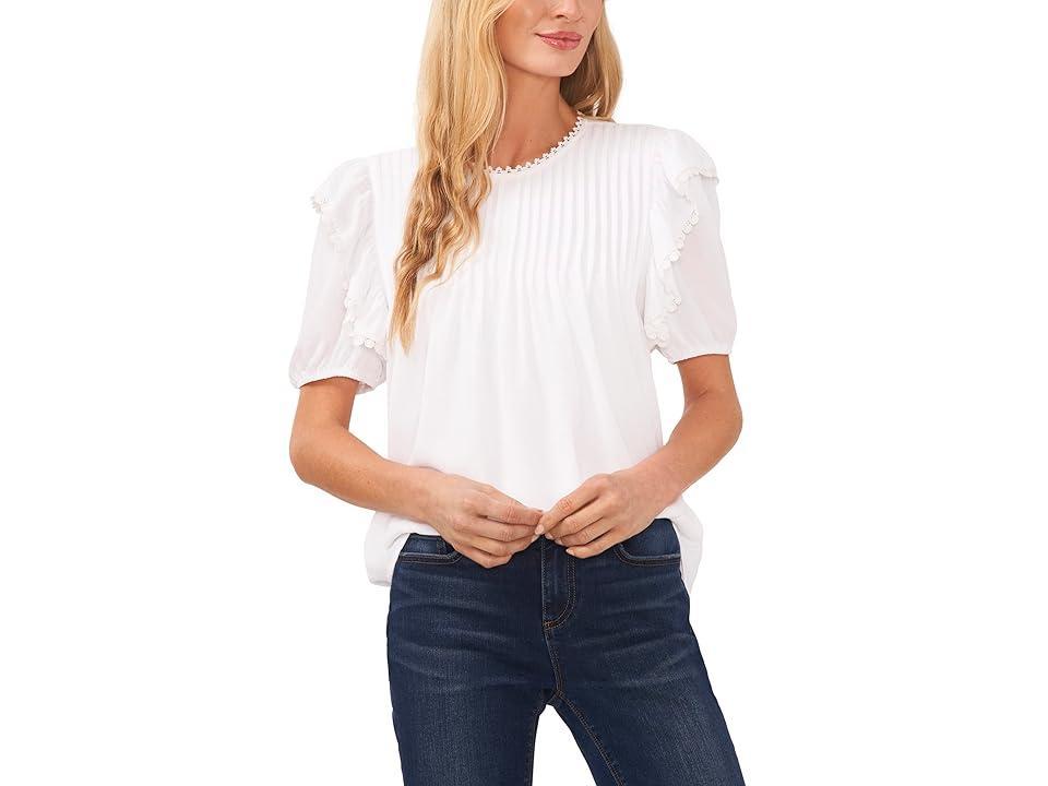 CeCe Crew Neck Pin Tuck Blouse with Ruffles (New Ivory) Women's Clothing Product Image