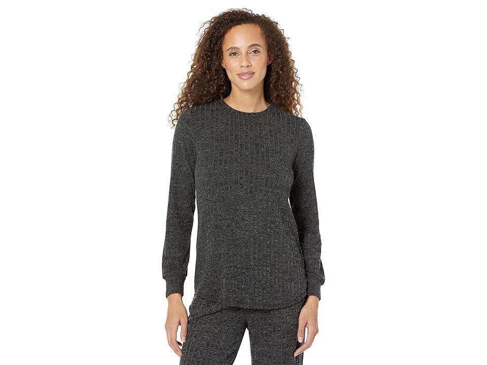 Mod-o-doc Brushed Hacci Long Sleeve Crew Neck Flowy Top (Charcoal) Women's Clothing product image