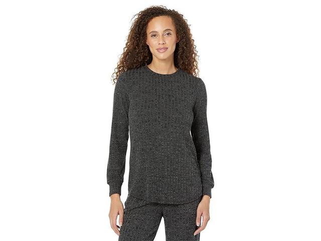 Mod-o-doc Brushed Hacci Long Sleeve Crew Neck Flowy Top (Charcoal) Women's Clothing Product Image