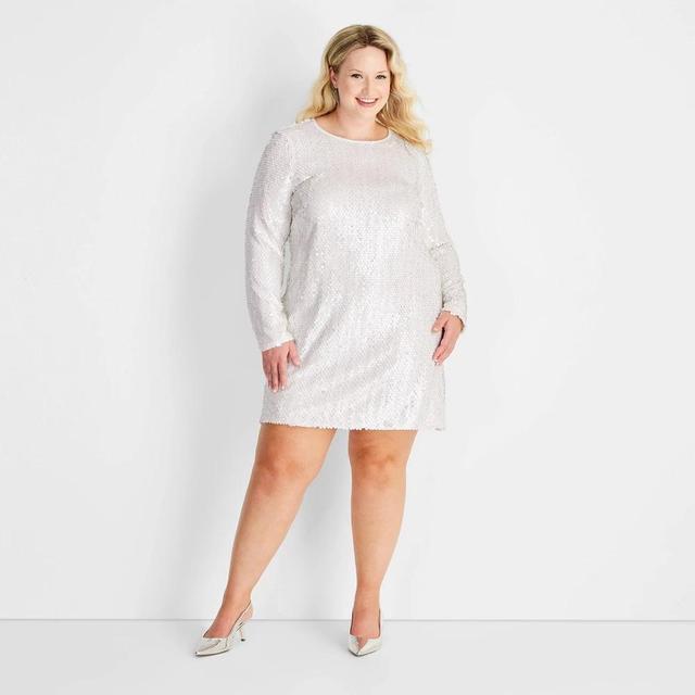 Womens Long Sleeve Sequin Mini Dress - Future Collective White Product Image