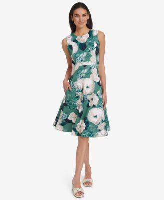 Women's Floral Jewel-Neck Sleeveless Dress Product Image